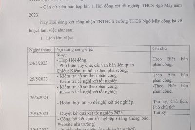 Thông báo Kế hoạch làm việc của Hội đồng xét tốt nghiệp THCS Khóa ngày 25/5/2023